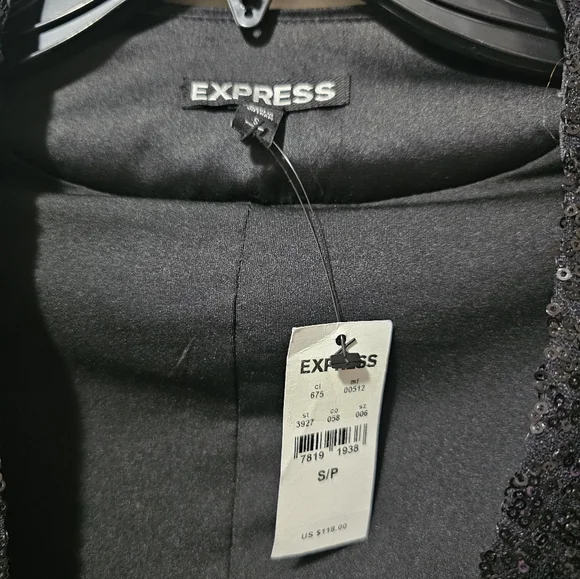 NWT Black Express Sequin 3/4 Sleeve Singke Button Blazer S - Picture 3 of 7